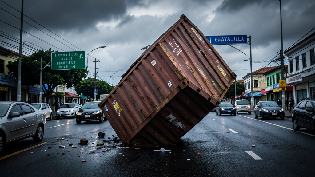 Desplome de contenedor paraliza Perimetral-Prosperina y expone riesgos logísticos en Guayaquil