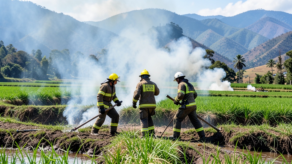 Bomberos de tres cantones combaten posible incendio forestal en Azuay