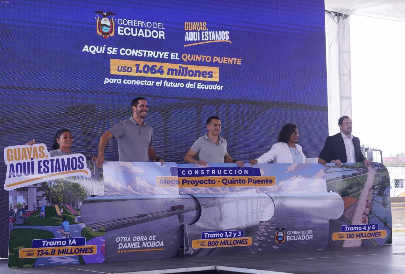 Avanza construcción del Quinto Puente en Guayaquil con colocación oficial del primer pilote