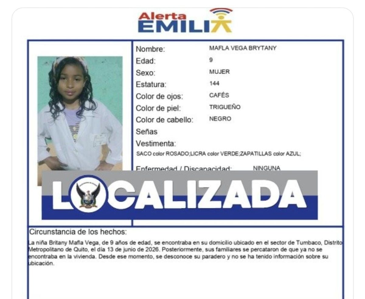La localización de la niña Brytany tras activar Alerta Emilia demuestra eficacia del sistema nacional