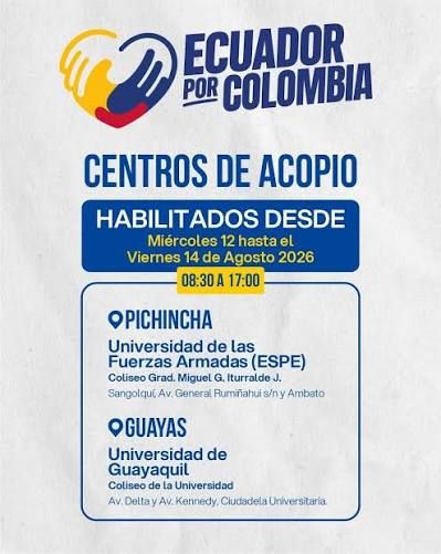Ecuador activa centros de acopio para ayuda humanitaria a Colombia